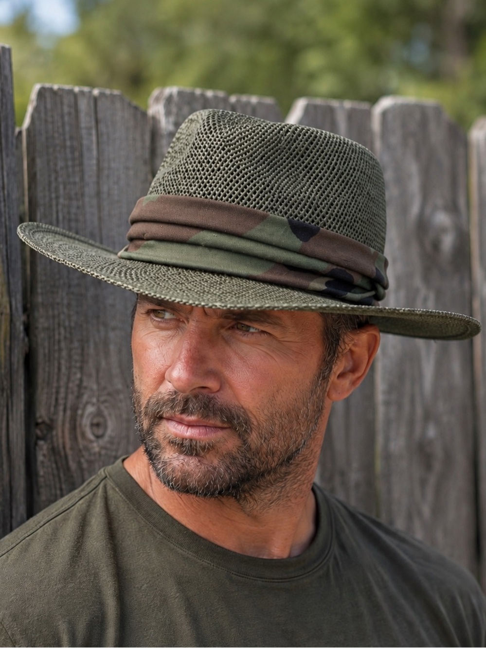 Vintage 90s P Brand USA Made Olive Green Safari Outback Hat Medium Camo